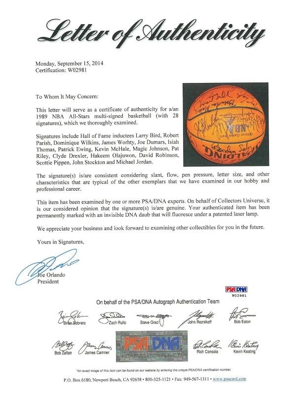 Michael Jordan 1989 All Star Game Team Signed Spalding Game Basketball PSA DNA - 3