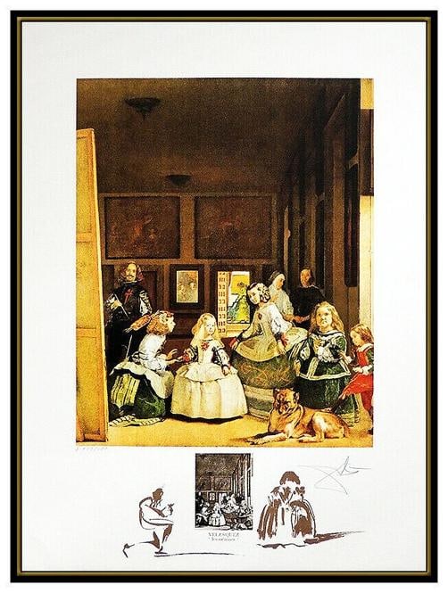 Salvador DALI Hand Signed Color Lithograph Velasquez Les Menines Authentic Art - 3