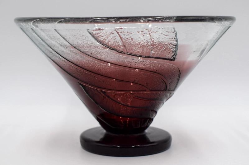 Schneider French Art Glass, Art Deco, Acid Cut Back Vase, Signed: Measurements: Cup 2 1/2" high by 3 1/2" rim to handle wide. Saucer 5 5/16" diameter by 3/4" deep.