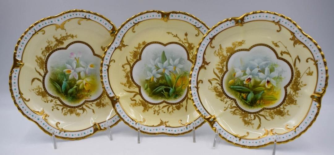 Set of 12 English H.P. Orchid Cabinet Plates Adderley&Co. Artist Signed - 2