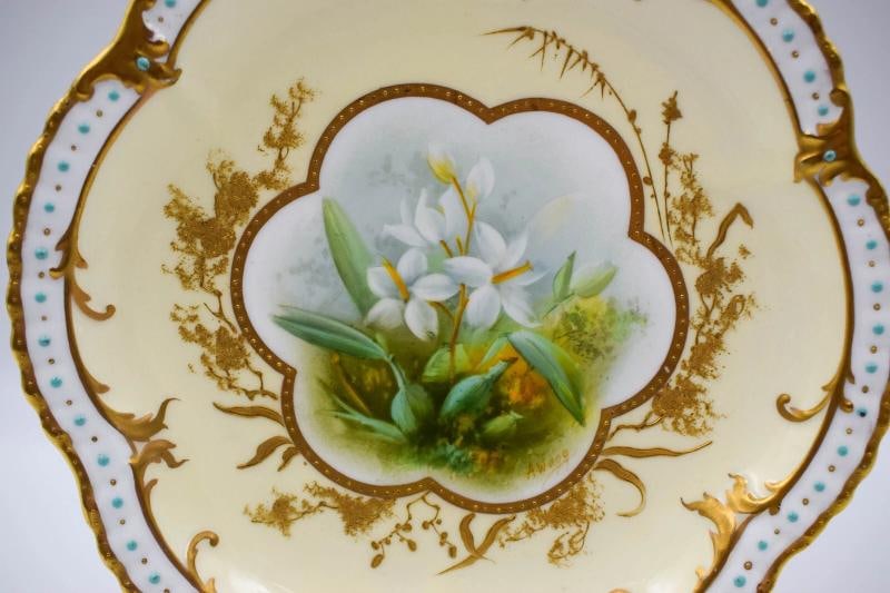 Set of 12 English H.P. Orchid Cabinet Plates Adderley&Co. Artist Signed - 6