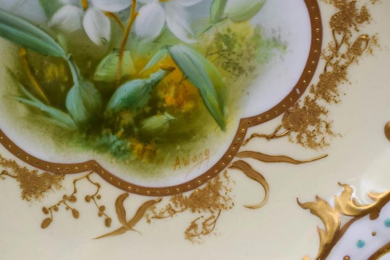 Set of 12 English H.P. Orchid Cabinet Plates Adderley&Co. Artist Signed - 7
