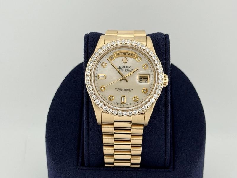 Rolex Day Date President 18038 36mm Mother of Pearl Diamond Dial Bezel 18k Gold - 2