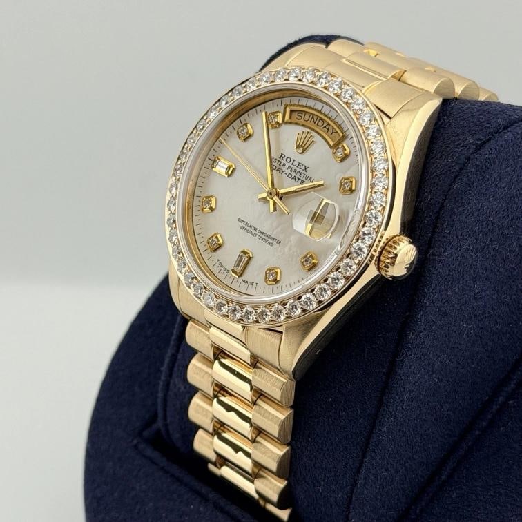 Rolex Day Date President 18038 36mm Mother of Pearl Diamond Dial Bezel 18k Gold - 4