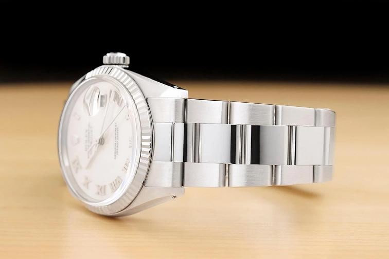 ROLEX MENS DATEJUST 16014 MOTHER OF PEARL ROMAN DIAL 18K WHITE GOLD STEEL WATCH - 4