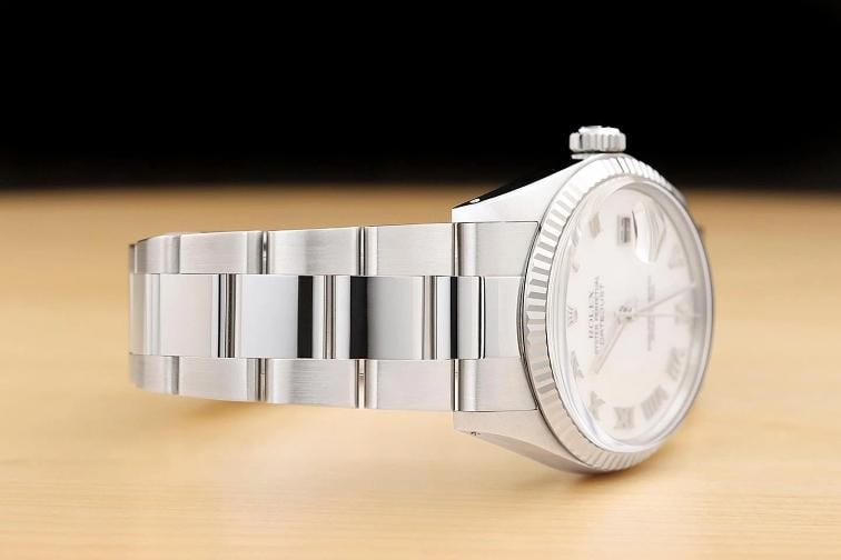 ROLEX MENS DATEJUST 16014 MOTHER OF PEARL ROMAN DIAL 18K WHITE GOLD STEEL WATCH - 7