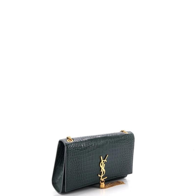 Saint Laurent Classic Monogram Tassel Crossbody Bag Crocodile Embossed Leather - 2