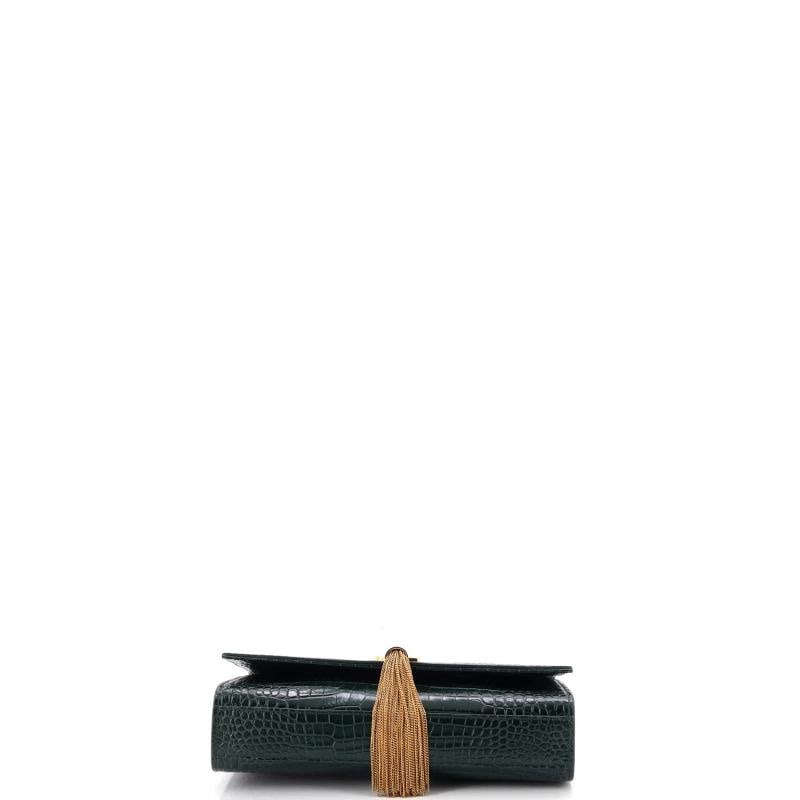 Saint Laurent Classic Monogram Tassel Crossbody Bag Crocodile Embossed Leather - 4