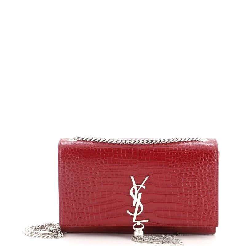 Saint Laurent Classic Monogram Tassel Crossbody Bag Crocodile Embossed Leather: Measurements: Handle Drop 10", Height 6", Width 9.5", Depth 2", Strap Drop 19"