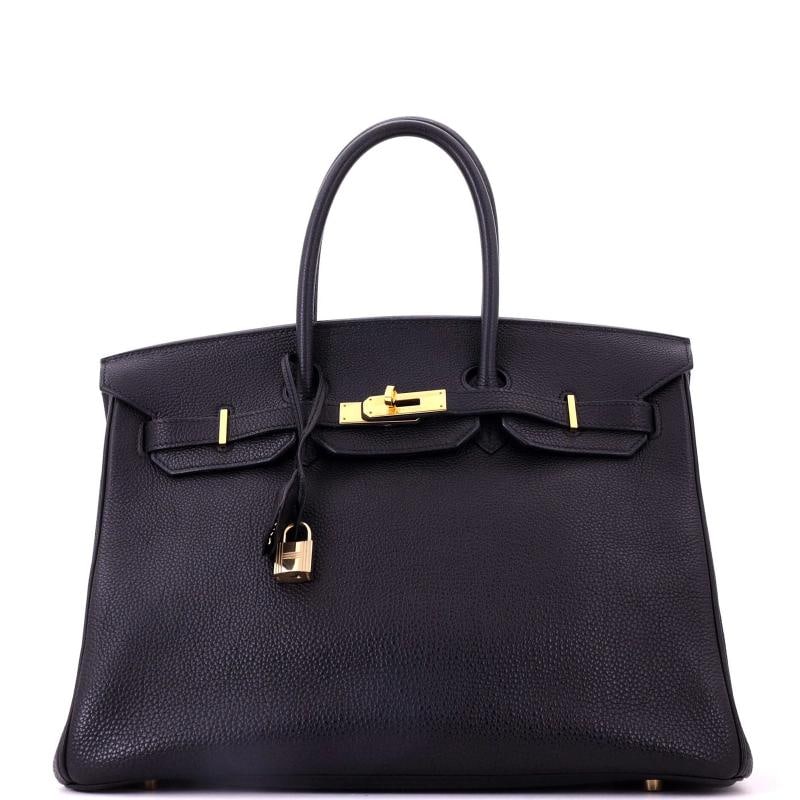 Hermes Birkin Handbag Black Togo with Gold Hardware 35: Accessories: Clochette, Keys, Lock, Dust Bag Measurements: Handle Drop None", Height 10", Width 14", Depth 7", Strap Drop None"