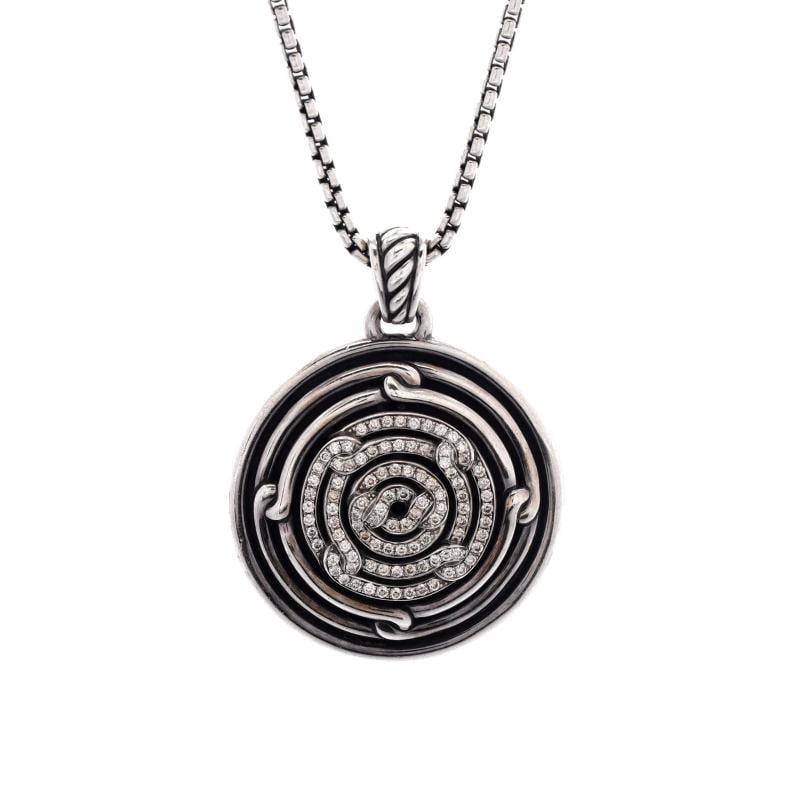 David Yurman Labyrinth Disc Pendant Necklace Sterling Silver with Diamonds: Condition: Pre-owned - Good,Brand: David Yurman,Main Stone: Diamond,Metal: Sterling Silver,Metal Purity: Unknown,Style: Pendant,Type: Necklace,Color: Silver,Material: Diamond, Stainless Steel