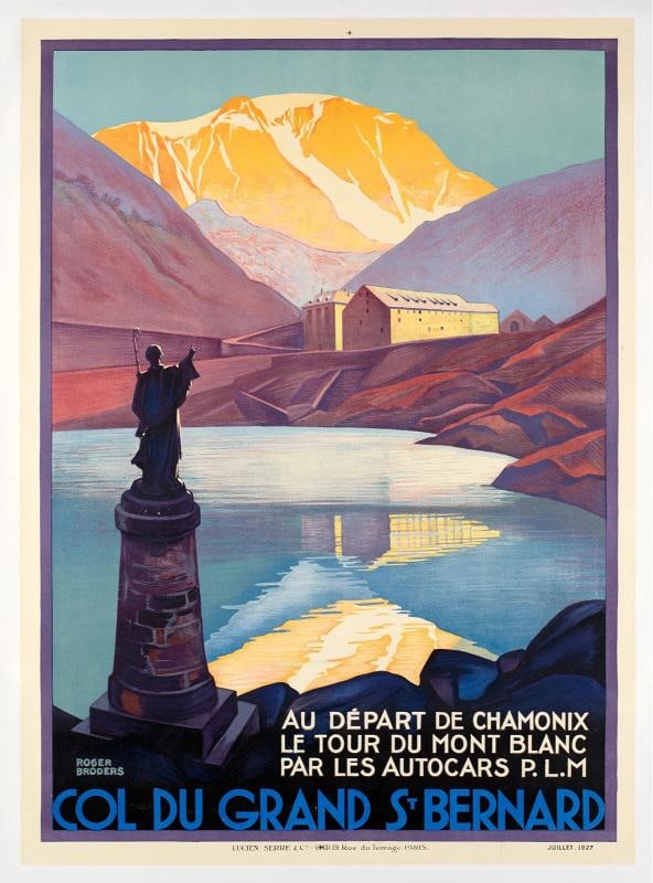 Original Posters - R. Broders - Col du Grand St-Bernard - Mont Blanc - PLM 1927-: Condition: Used,Pays d'origine: France,Epoque: RÃƒÂ©tro (1900-1979),Dimensions: 77 x 107 cm,Impression: Noir et Blanc,ThÃƒÂ¨me: Montagne - Tourisme Artiste : Ro