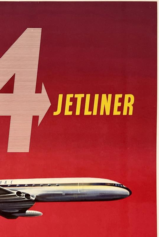 Original Vintage Poster BOAC COMET 4 JETLINER British Air Airline Travel LINEN - 3