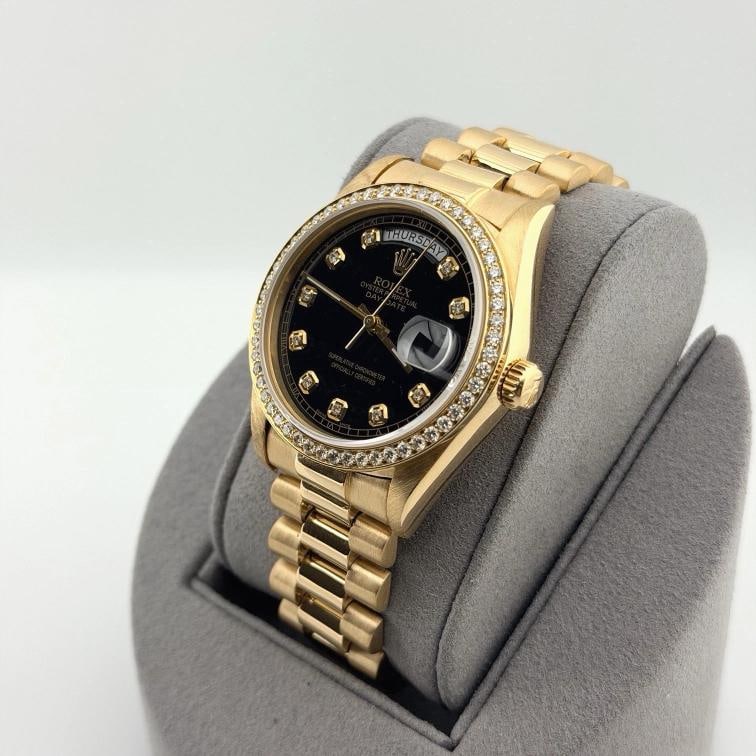 Rolex Day Date President 18038 36mm Quickset Black Diamond Dial & Bezel 18K Gold - 10