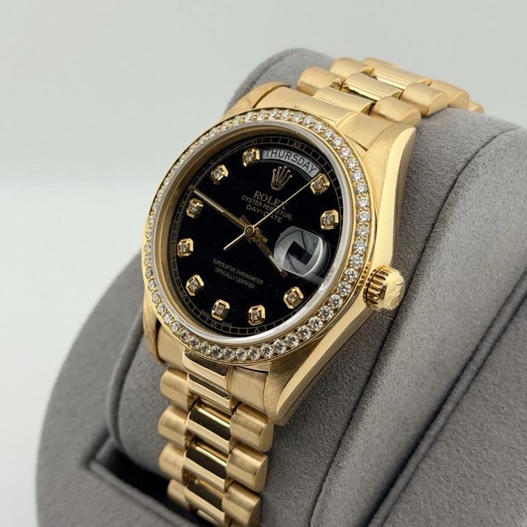 Rolex Day Date President 18038 36mm Quickset Black Diamond Dial & Bezel 18K Gold - 4