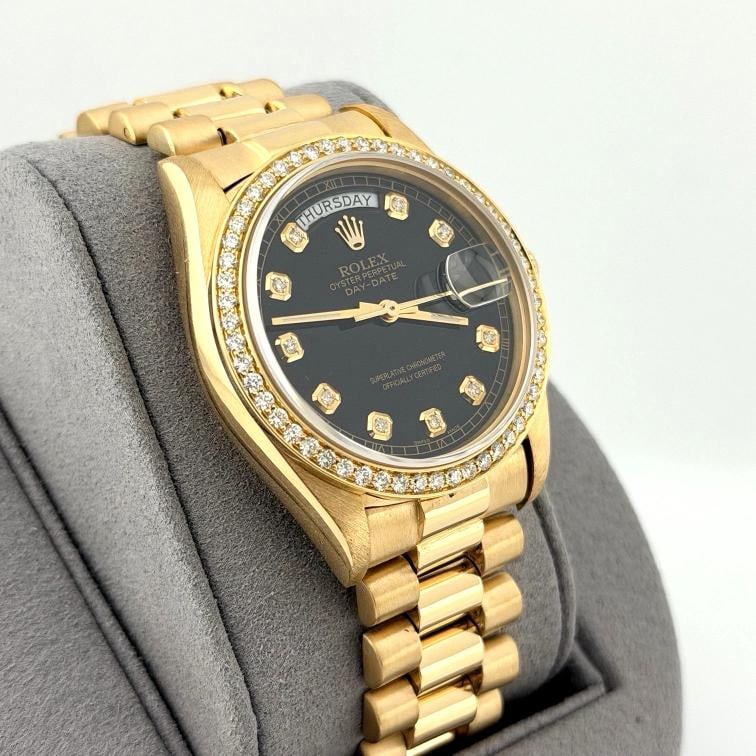 Rolex Day Date President 18038 36mm Quickset Black Diamond Dial & Bezel 18K Gold - 9