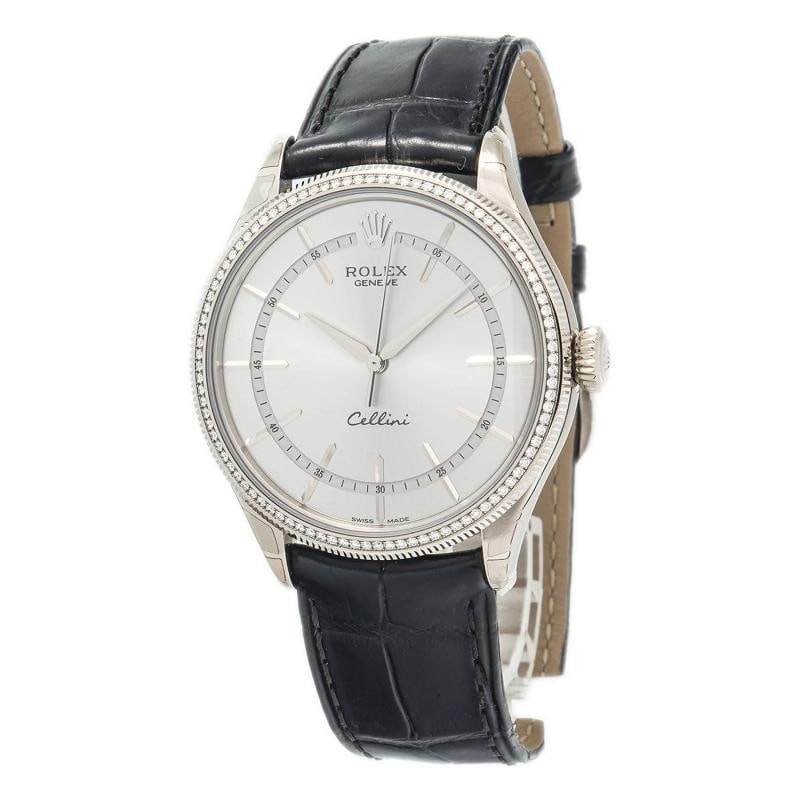 Rolex Cellini Time 50609 18k White Gold Rhodium Dial Factory Diamond Watch 39mm: Condition: Pre-owned - Good: This item has been gently used but is in good condition. Pre-owned - Good: This item has been gently used but is in good condition. It might have a few signs of wear, like