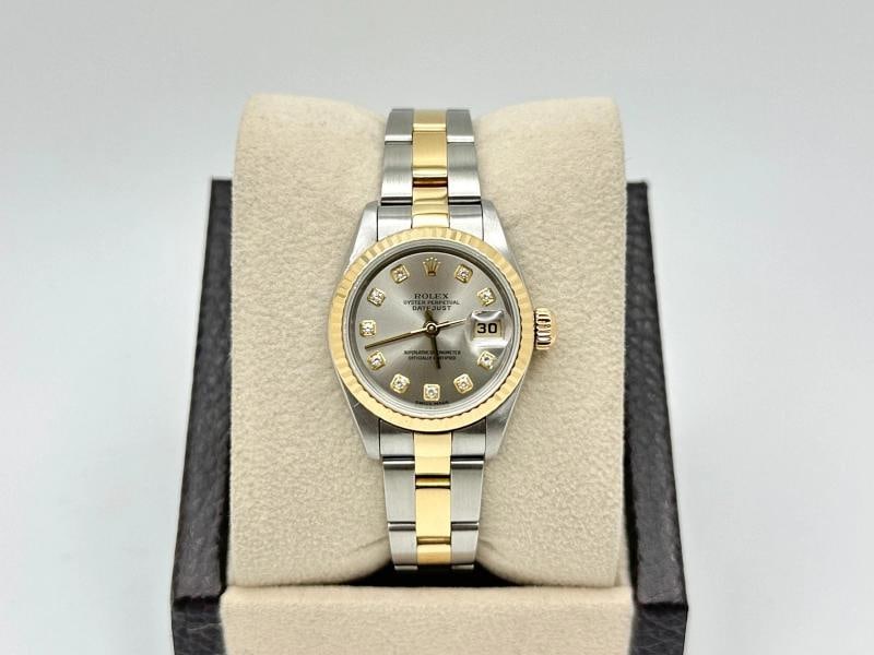 Rolex Ladies Datejust 79173 Steel Serti Diamond Dial 18k Gold Steel Box Paper - 4