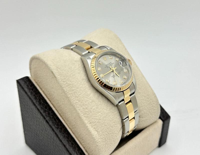 Rolex Ladies Datejust 79173 Steel Serti Diamond Dial 18k Gold Steel Box Paper - 7