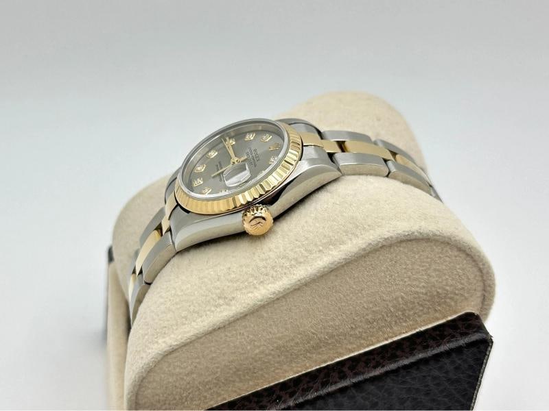 Rolex Ladies Datejust 79173 Steel Serti Diamond Dial 18k Gold Steel Box Paper - 8