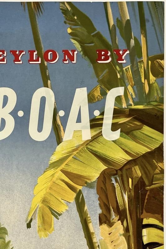 Original Vintage Poster FLY TO CEYLON BY BOAC Airline Travel SRI LANKA Linen - 3