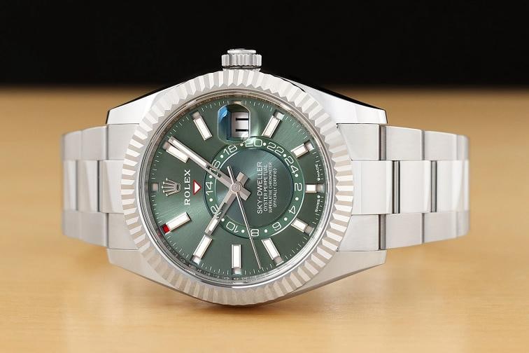 2026 FEB FULL SET ROLEX MINT GREEN SKY-DWELLER 336934 18K GOLD BEZEL STEEL WATCH - 3