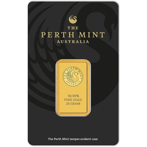20 gram Gold Bar - Perth Mint - 99.99 Fine in Assay: Circulated/Uncirculated: Uncirculated,Denomination: 20 gram,Coin: Gold Bars,Composition: Gold,Shape: Bar,Fineness: 99.99,Strike Type: Business,Mint Location: Perth,Total Precious Metal Content: 20 g,B