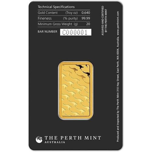 20 gram Gold Bar - Perth Mint - 99.99 Fine in Assay - 2