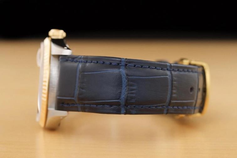 ROLEX MENS DATEJUST 16233 BLUE DIAL 18K GOLD STEEL BLUE LEATHER BAND WATCH - 3