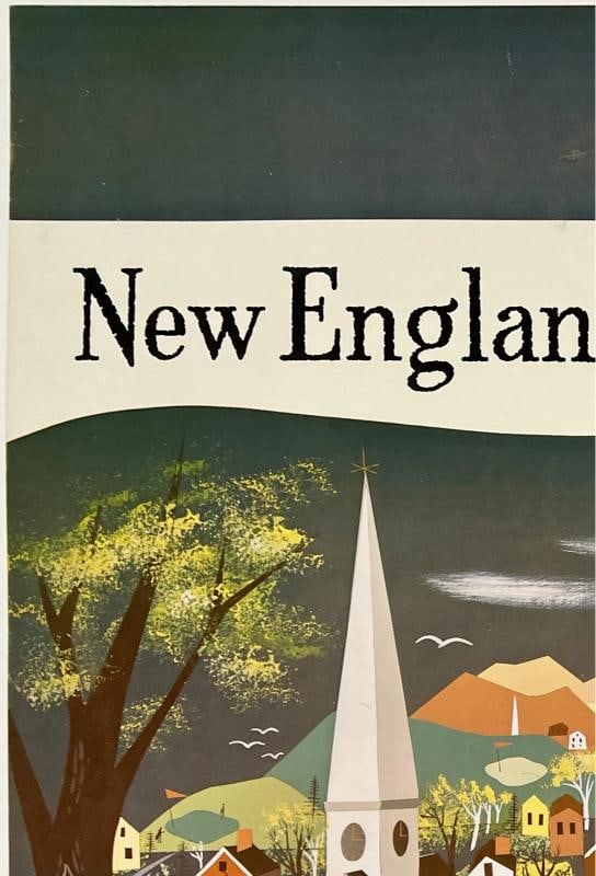 Original Vintage Poster NEW ENGLAND CHARM - NORTHEAST AIRLINES Airline Travel OL - 2