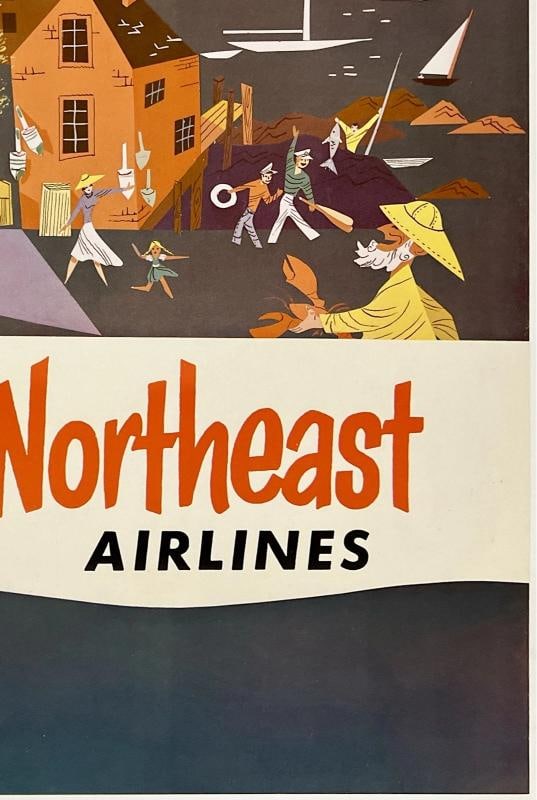 Original Vintage Poster NEW ENGLAND CHARM - NORTHEAST AIRLINES Airline Travel OL - 5