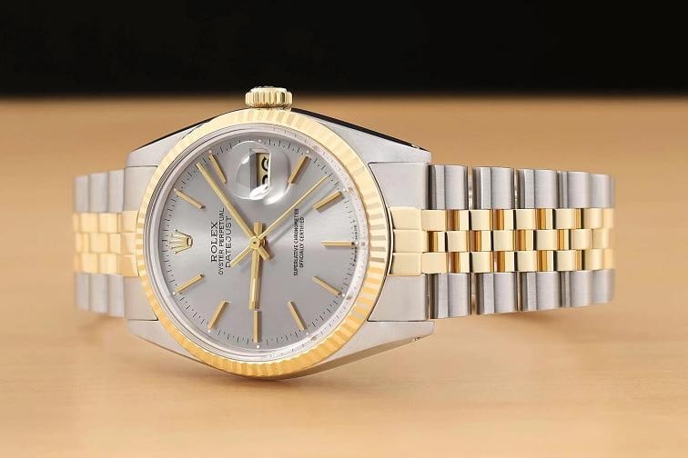ROLEX MENS DATEJUST 16013 GRAY DIAL 18K YELLOW GOLD STAINLESS STEEL WATCH - 2