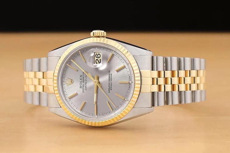 ROLEX MENS DATEJUST 16013 GRAY DIAL 18K YELLOW GOLD STAINLESS STEEL WATCH - 3