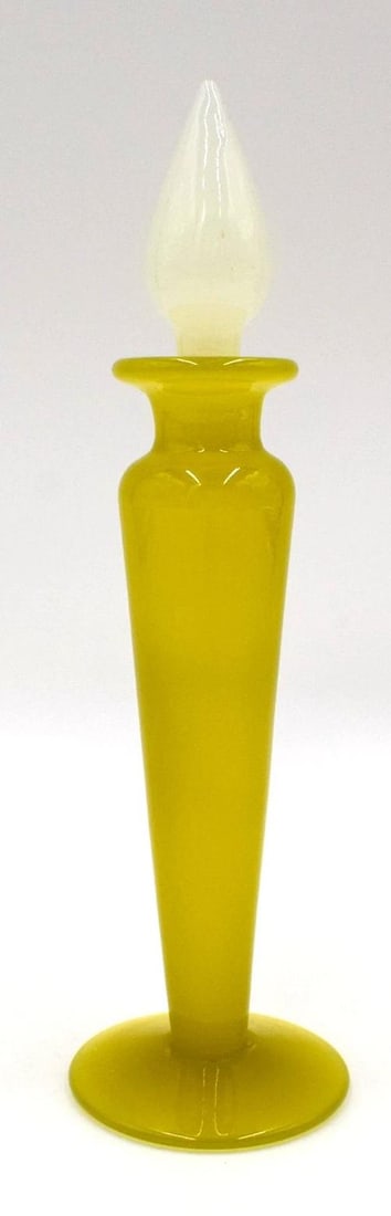 Rare Steuben Yellow Jade Rocket Perfume Bottle, Circa 1910: Measures 7 3/4" high by 2 1/4" wide.