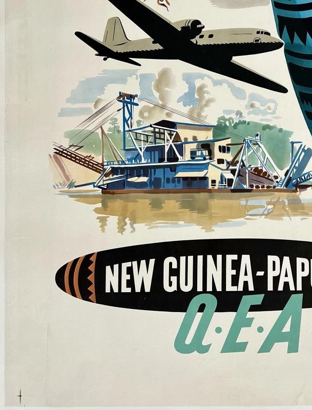 Original Vintage Poster QEA NEW GUINEA-PAPUA QANTAS Airline Travel Tourism LINEN - 4