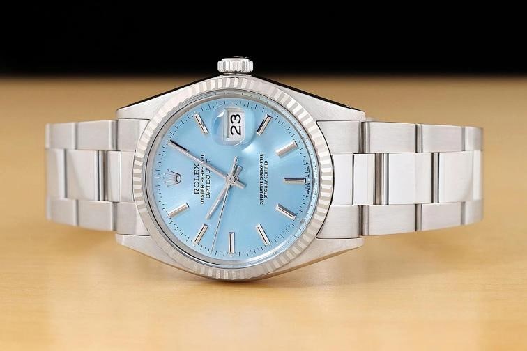 ROLEX MENS DATEJUST 16014 18K WHITE GOLD STEEL ICE BLUE DIAL OYSTER BAND WATCH - 3
