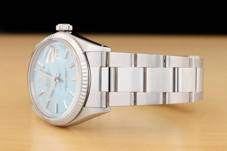 ROLEX MENS DATEJUST 16014 18K WHITE GOLD STEEL ICE BLUE DIAL OYSTER BAND WATCH - 4