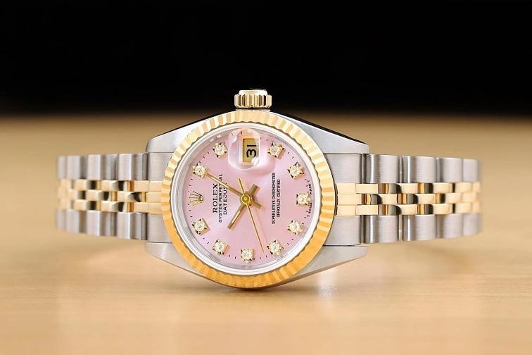 ROLEX LADIES DATEJUST 69173 PINK FACTORY DIAMOND DIAL 18K GOLD STEEL WATCH - 3