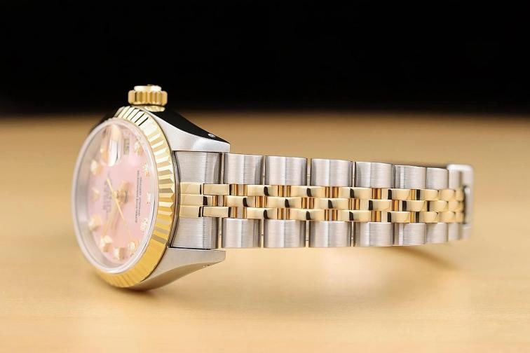 ROLEX LADIES DATEJUST 69173 PINK FACTORY DIAMOND DIAL 18K GOLD STEEL WATCH - 4