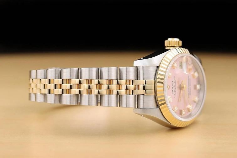 ROLEX LADIES DATEJUST 69173 PINK FACTORY DIAMOND DIAL 18K GOLD STEEL WATCH - 7