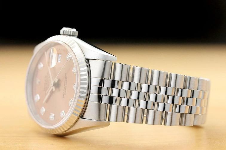 MENS ROLEX DATEJUST 16234 SALMON FACTORY DIAMOND DIAL 18K WHITE GOLD STEEL WATCH - 4