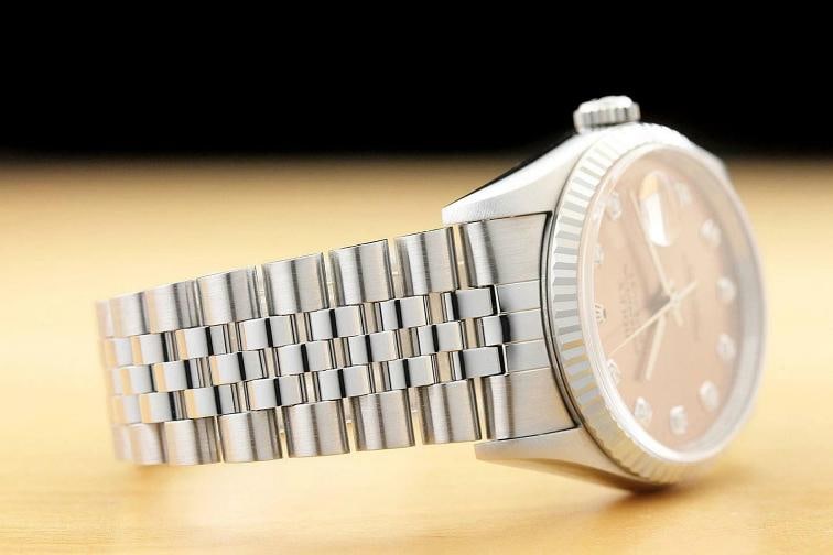MENS ROLEX DATEJUST 16234 SALMON FACTORY DIAMOND DIAL 18K WHITE GOLD STEEL WATCH - 7