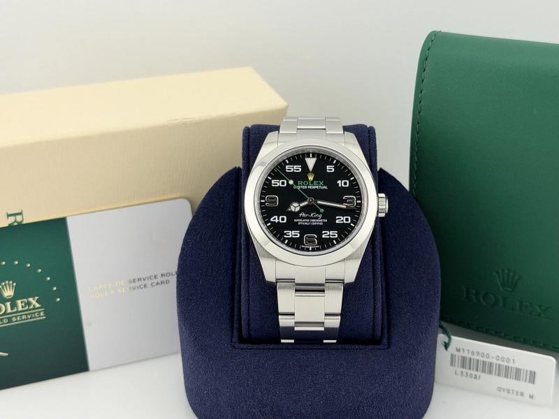 2025 Service Card Rolex Air King 116900 40mm Black Dial Stainless Steel: Condition: Pre-owned - Excellent,Bezel Color: Silver,Movement: Mechanical (Automatic)s,Year Manufactured: 2016 - 2022,With Papers: Yes,Reference Number: 116900,With Service Records: Yes,Band/Strap: