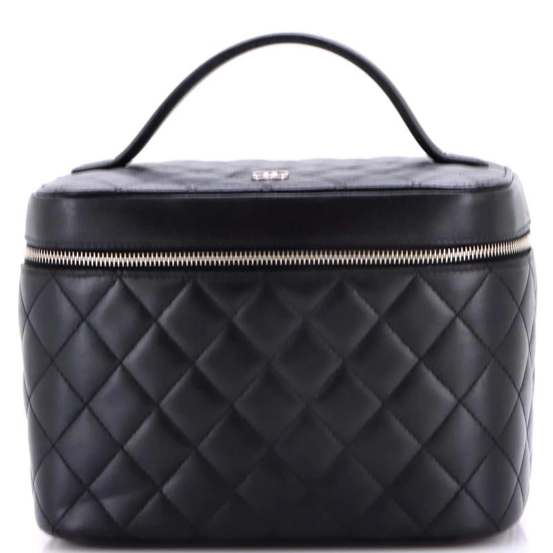 Chanel Cosmetic Case Quilted Lambskin Small: Condition: Pre-owned - Fair,Brand: Chanel,Exterior Material: Leather,Style: Cosmetic Cases,Exterior Color: Black,Department: Women,Size: Small,Accessories: Authenticity Card, Dust Bag