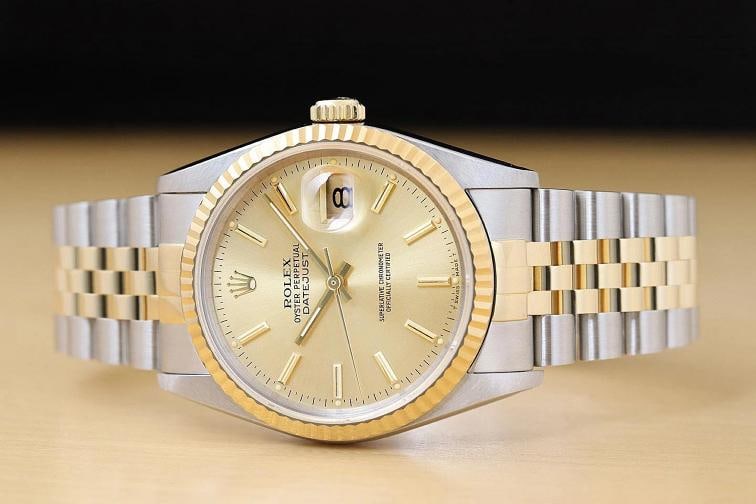 ROLEX MENS DATEJUST 16233 18K GOLD STAINLESS STEEL CHAMPAGNE DIAL TWO TONE WATCH - 3