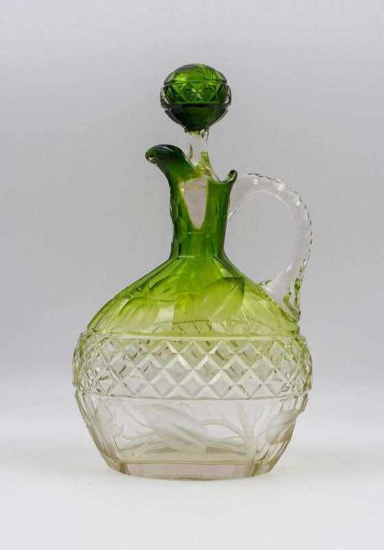 Moser Green Itaglio Cut Glass Decanter, Circa 1900 - 2