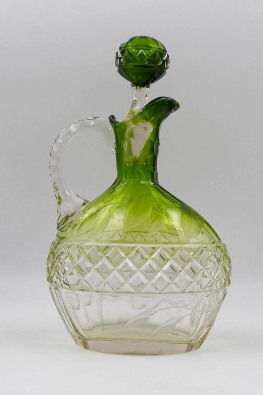 Moser Green Itaglio Cut Glass Decanter, Circa 1900 - 3