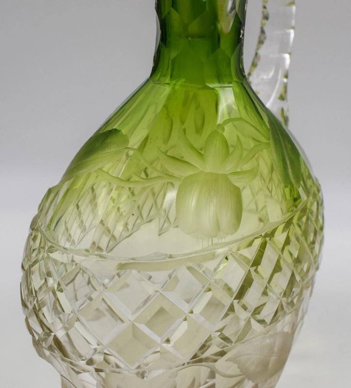 Moser Green Itaglio Cut Glass Decanter, Circa 1900 - 5