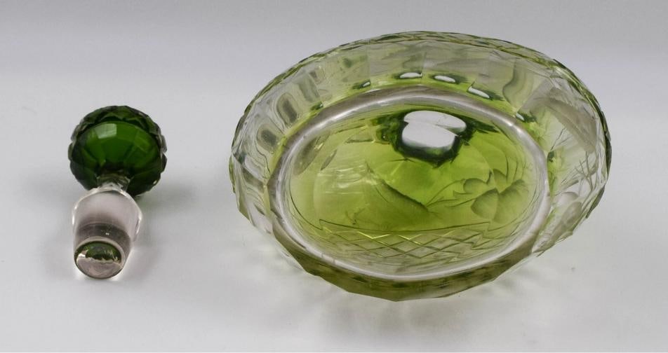 Moser Green Itaglio Cut Glass Decanter, Circa 1900 - 9