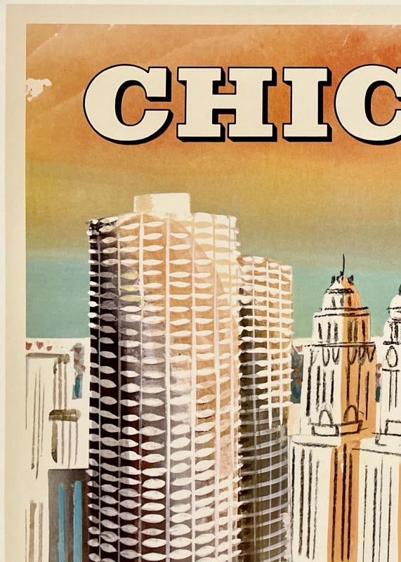 Original Vintage Poster CHICAGO EASTERN AIR LINES Airline Travel Tourism LINEN - 2